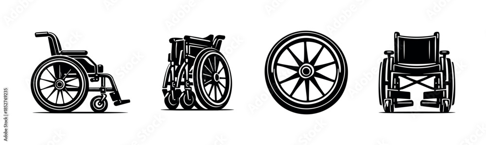 Fototapeta premium Wheelchair types vector illustration set in flat vector style, mobility aid design