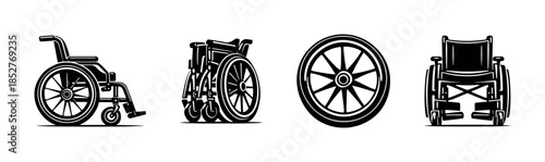 Wheelchair types vector illustration set in flat vector style, mobility aid design