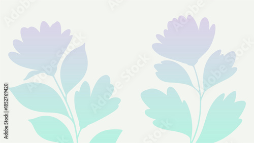 Soft minimal floral silhouettes vector in pastel lavender and mint with smooth shapes, gentle gradients, airy negative space, modern abstract botanical style