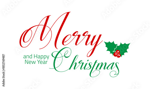 Christmas and New Year celebration banner with holly berries clipart icon