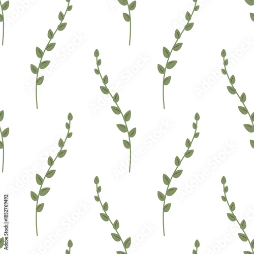 Twig seamless pattern, foliage. Leaf branch background, botanical fabric design. Organic twig pattern for wallpaper and textile