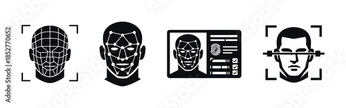 Facial recognition technology, biometric security, flat vector illustration
