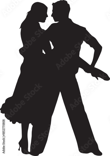 Silhouette of Romantic Couple Dancing Waltz or Slow Ballroom Dance Vector