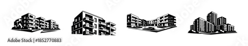 Urban apartments, modern building architecture, flat vector illustration