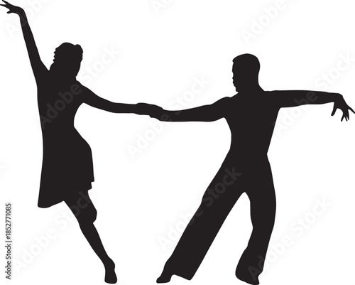 Silhouette of Couple Performing Latin Dance Cha-Cha or Rumba Pose Vector
