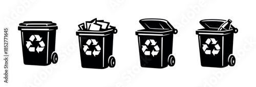 Recycling bin collection, trash, waste management, flat vector illustration