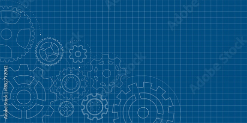Gear blueprint technical mechanism construction background wheel industry pattern engineering. The image is formed with structure and movement. A modern abstract option for business pages.