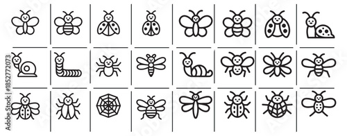 Collection of nature insect icons on white background vector illustration set