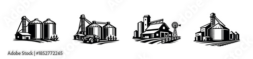 Farm silo and barn vector illustration, agriculture, rural landscape, flat style