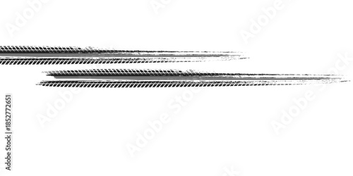 Tire track. Car, bike, motorcycle tyre mark with grunge effect isolated on white background. Wheel footprint on the road. Top view of rubber protector mark