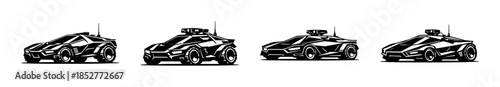 Futuristic vehicle concepts, flat vector illustration of cars and transport designs