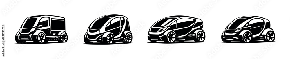 Fototapeta premium Electric car designs, flat vector illustration, black and white, vehicle concepts