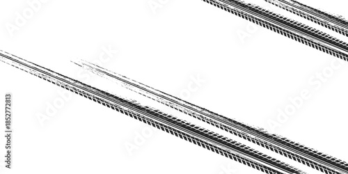 Tire track. Car, bike, motorcycle tyre mark with grunge effect isolated on white background. Wheel footprint on the road. Top view of rubber protector mark