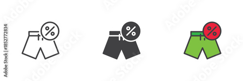 Swimming trunks sale line, solid and colorful icon set pack
