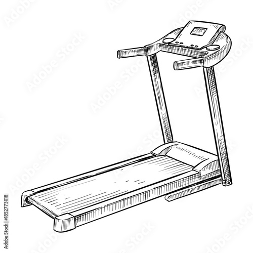 running treadmill vector line art hand drawn illustration
