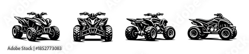 Quad bike collection, off-road vehicles, adventure, flat vector illustration