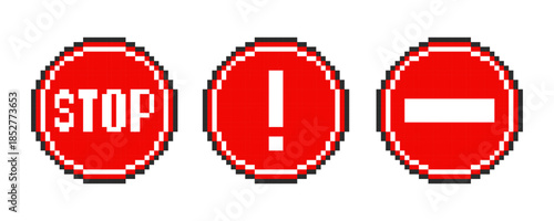 Stop road sign. Road signs pixel stop, road signs 8 bit stop.