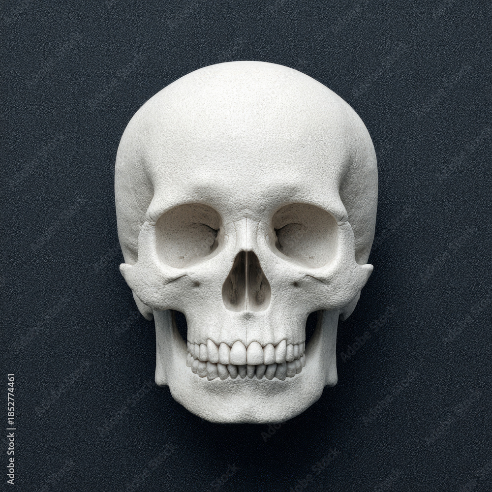 Fototapeta premium Realistic human skull on a dark background, emphasizing anatomy.