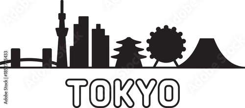Tokyo city skyline silhouette vector illustration japanese capital famous landmarks panorama