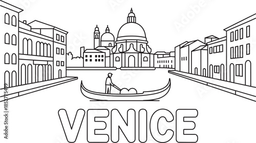 Venice city panorama with canal and gondola in front of santa maria della salute