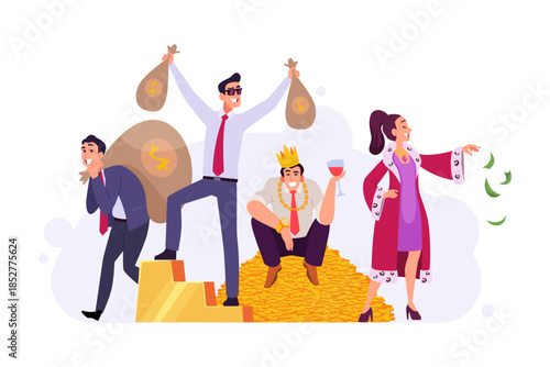 Rich people. successful happy characters. cartoon person group