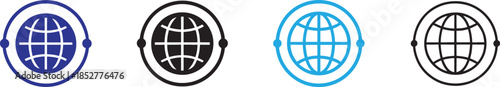 Globe icon set in multiple styles showing world, global network, international communication concepts