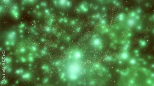 Animated Scene Showcasing Dense Emerald Particles Resembling Miniature Galaxy With Drifting Stars In Layers