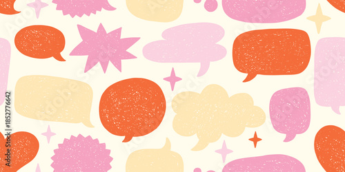 Scribble sketch doodle comments, speech cloud repeat pattern. Flat speech bubble seamless pattern, perfect for stationery items like notebooks, planners, and gift wrap. Perfect for social media.