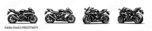 Racing motorcycle designs, flat vector illustration, sport bike collection