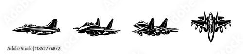 Military jets vector illustration, fighter planes, silhouettes, flat vector art