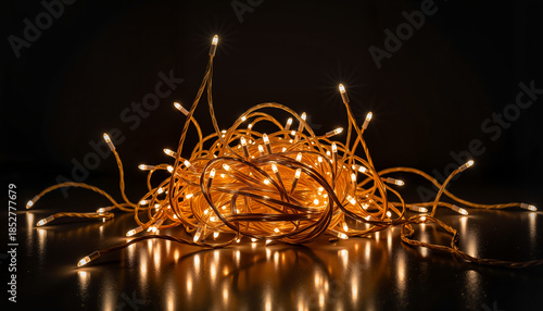 Festive garland with LED bulbs on dark background  