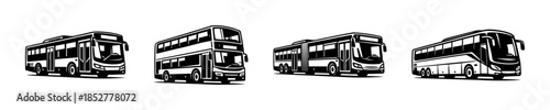 Bus vector illustration set, urban, commuter, flat vector style