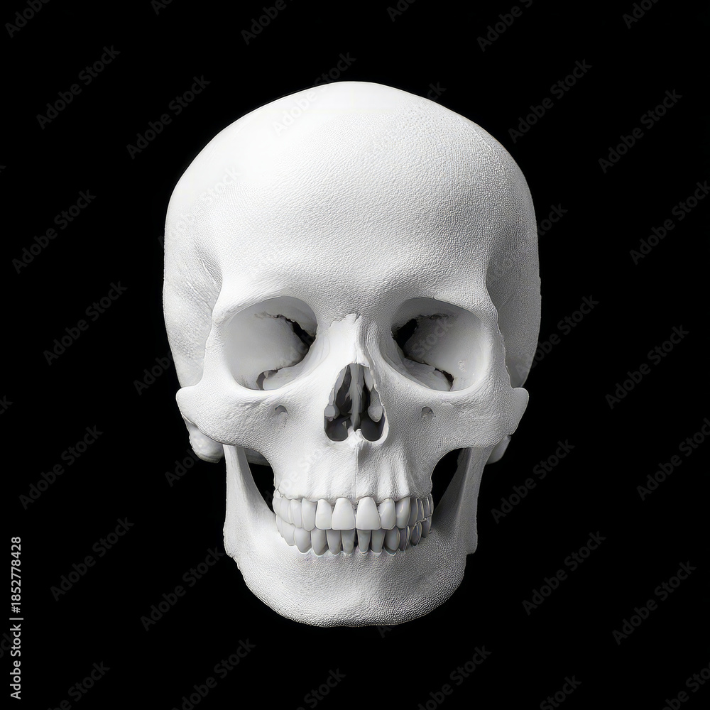 Fototapeta premium White human skull on a dark background.