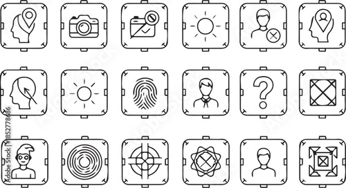 Collection of security icons with various symbols on white background