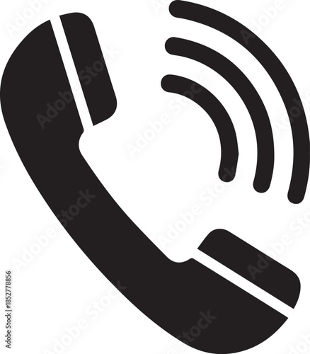 Telephone handset with wireless signal icon in minimalist black and white design
