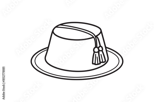 Traditional Fez Hat with Tassels Line Art Illustration for Cultural Apparel and Fashion Design
