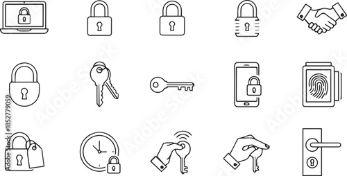 Various security icons illustrating digital and physical protection methods