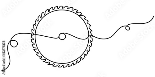 Saw Blade continuous one line drawing, of minimalism design, in outline illustration. 