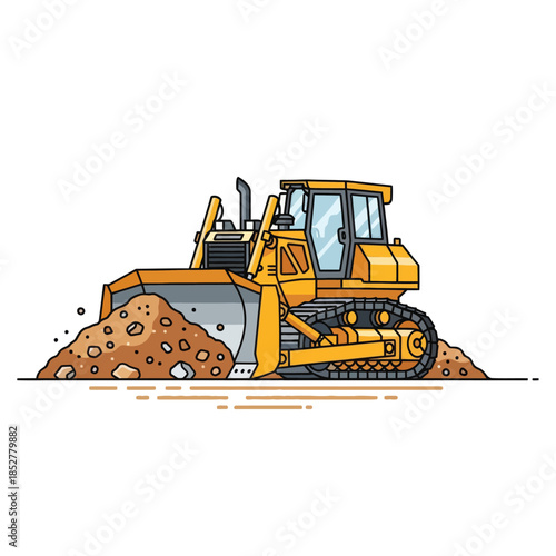 Excavator Moving Earth in a Construction Site with Heavy Machinery and Soil Piles