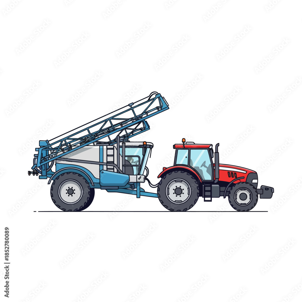 Fototapeta premium Construction equipment illustration featuring a mobile drilling rig attached to a large tractor