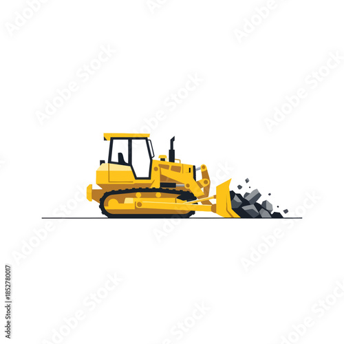 Modern yellow bulldozer engaged in construction work on a clean white background