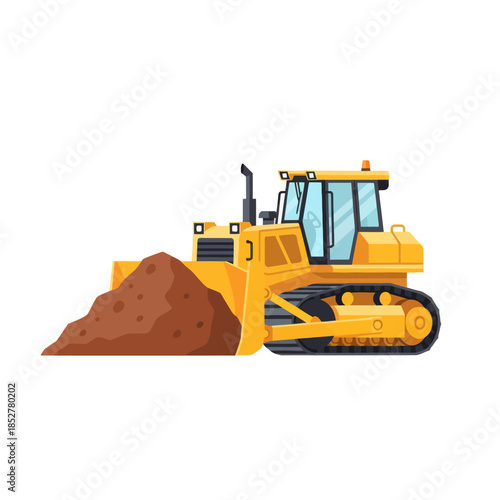 modern yellow bulldozer moving dirt on construction site with detailed machinery and cleared ground