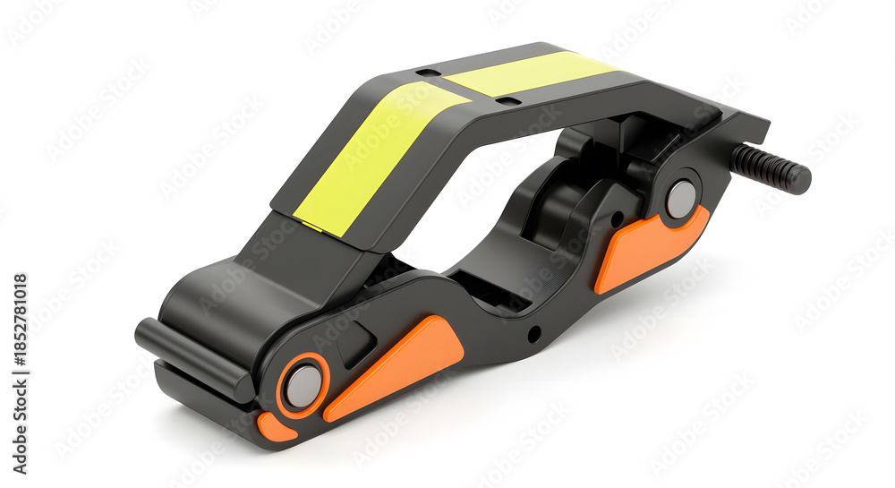 Fototapeta premium Black and orange mechanical clamp with yellow accents