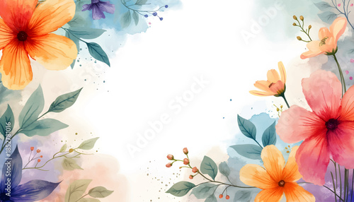 Colorful floral border design featuring vibrant blooms and green leaves for decorative purposes