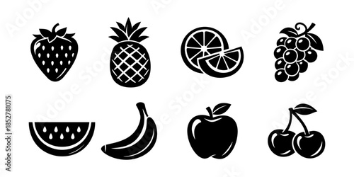 Fruit collection, apple, berries, and citrus, flat vector illustration style