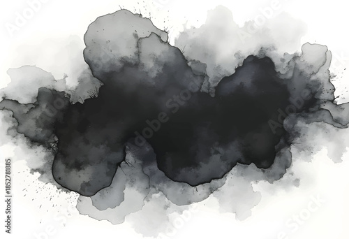 Abstract black and gray watercolor splash on a light background