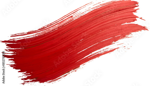 Bold red paint stroke on a clean white background showcasing vibrant color and texture for artistic projects