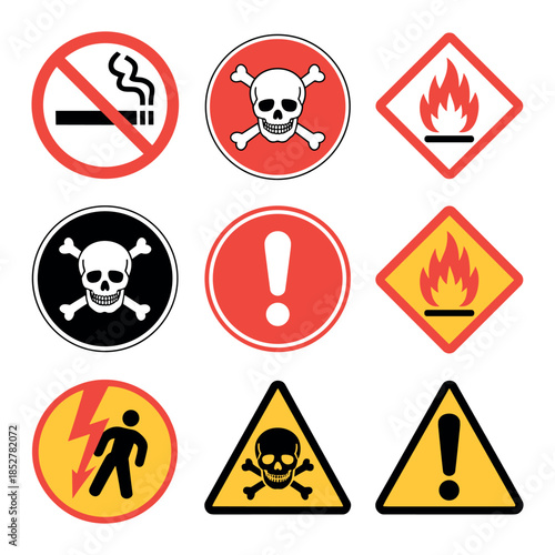 Warning signs for danger and hazardous situations warning, danger, hazard, sign, caution, risk, safety