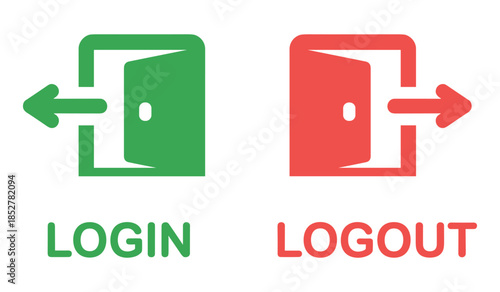 Login and logout door icons with arrows login, logout, door, icon, green, red, arrow