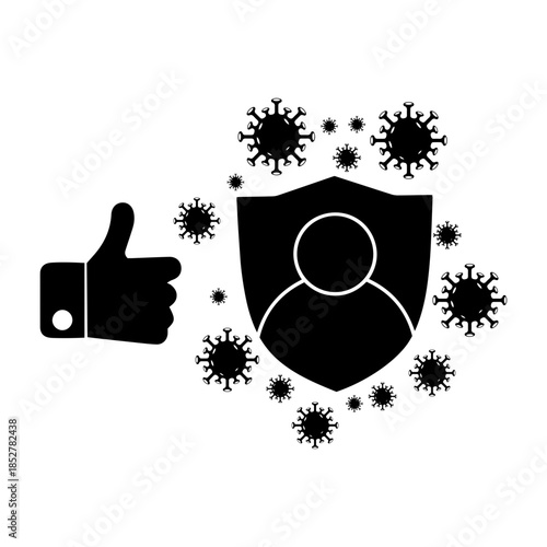 immune system concept, hygienic medical shield protecting from virus, vector graphic symbol on white background